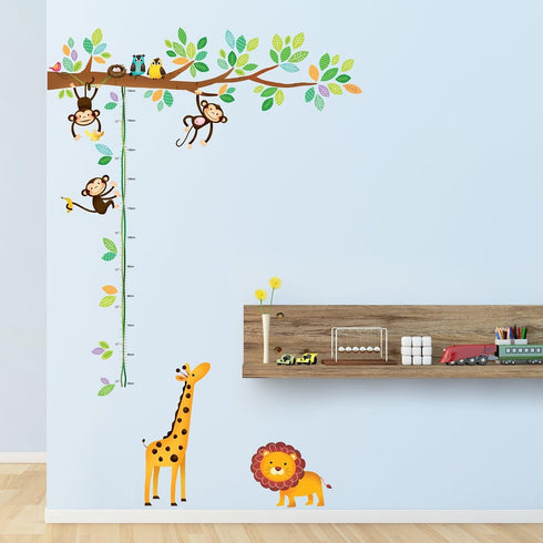 DECOWALL DW-1402 Little Monkeys Tree and Animals Height Growth Chart Kids Wall Stickers Wall Decals Peel and Stick Removable Wall Stickers for Kid...