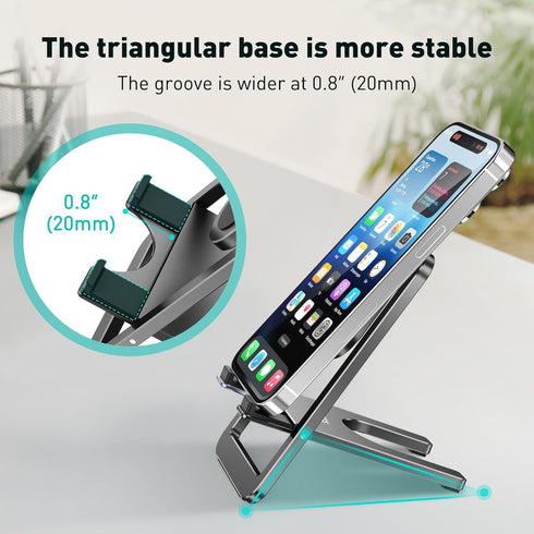 Portable Phone Stand for Desk, Aluminum Adjustable Cell Phone Holder, Foldable Travel Cellphone Dock Compatible with iPhone 15 14 13 Pro Max Mini,...
