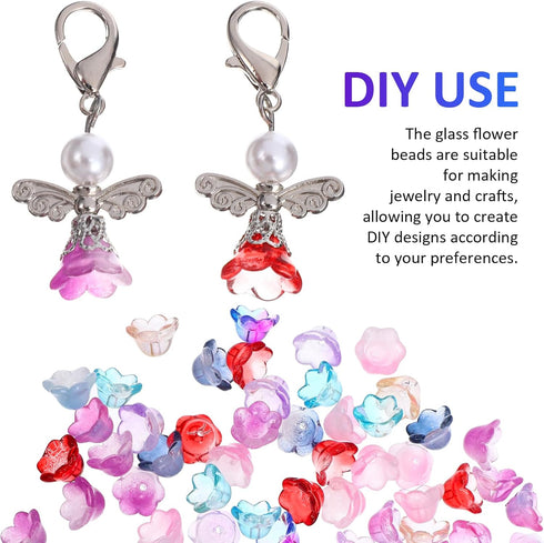 VILLCASE 100pcs Glass Flower Beads, Colorful Glaze Trumpet Flower Crystal Loose Beads, Translucent Bell Flower Spacer Beads with Hole for Jewelry ...