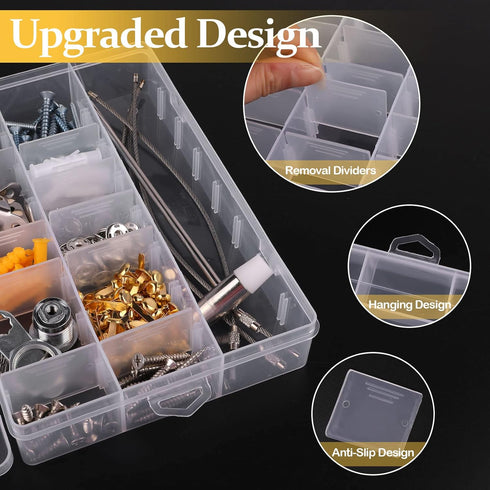 2 Pack 24 Grids Clear Plastic Organizer Box, Storage Container with Adjustable Divider, Craft and Bead Storage Organizer Box for DIY Jewelry Tackl...