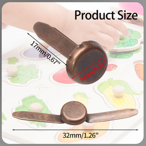 100 PCS Mini Brads Fasteners - Mini Round Head Metal Paper Fasteners for DIY Craft - Bronze(8mm*17mm)...