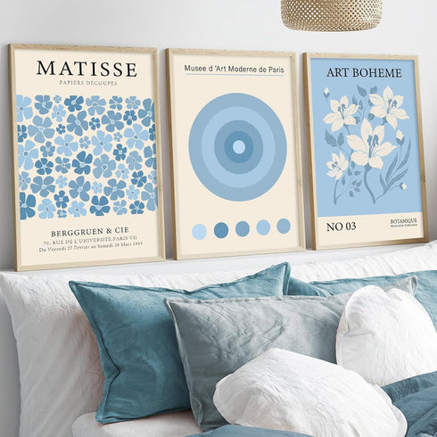 Matisse Flower Wall Art Prints Blue Abstract Wall Decor Aesthetic Matisse Canvas Wall Art Bauhaus Print Blue Aesthetic Art Gallery Matisse Preppy ...