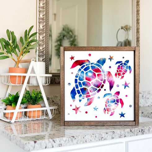 Ocean Stencils for Painting On Wood Turtle Seahorse Starfish Jellyfish Templates for Art Crafts Plastic Reusable Wood Burning Stencils for Wall Ca...