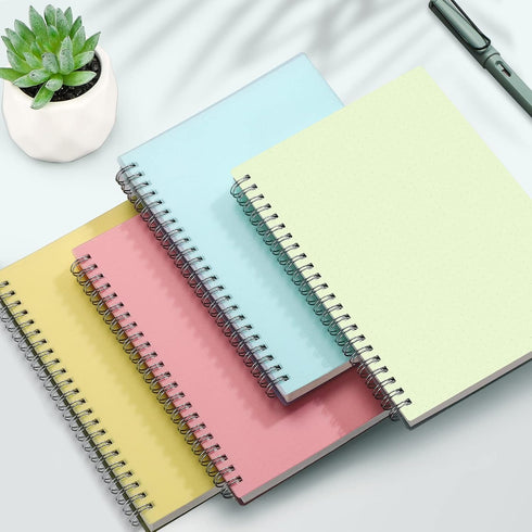 AHGXG Bullet Dotted Journal, 3 Pack Spiral Notebook A5, with 100GSM Thick Dot Grid Paper, Transparent Hardcover, Journal Stencils, 80 Sheets, 5.7"...