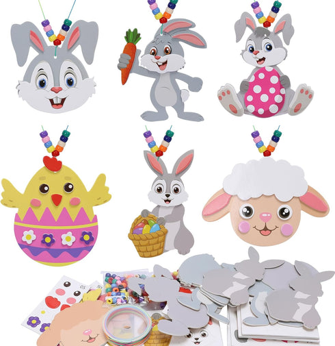 12 Pack Easter Craft Kit for Kids Make You Own Easter Bead Necklace Making Kit for Girls Boy DIY Easter Arts and Crafts for School Classroom Art A...