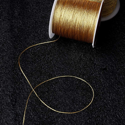 Pengxiaomei 218 Yards/656 Feet Metallic Cord Gold Twine, 2 Spool Gold Thread String for Bracelet Making Jewelry Making Thread Gold Craft String Ti...
