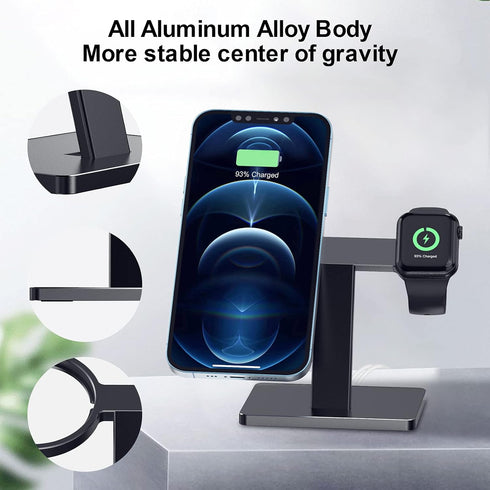 EWA 2 in 1 Magsafe Charger Stand, Aluminum Alloy,Phone Stand Holder,Compatible with iphone15/pro/pro Max, iPhone 14/13/12/ Pro Max/Mini and Apple ...