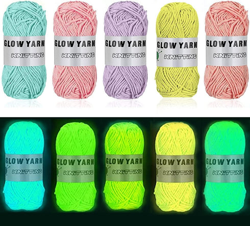 5 Pcs Glow in The Dark Yarn(Each 55yd),DIY Glow Yarn for Knitting Luminous Yarn for Crocheting Sewing Supplies for Crocheting for DIY Arts, Crafts...
