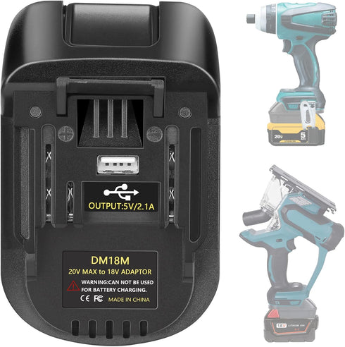 JYJZPB DM18M Battery Adapter with USB Charging Socket for Dewalt 20V Battery & Milwaukee M18 18V Lithium Battery Converter to Makita 18V BL1830 BL...