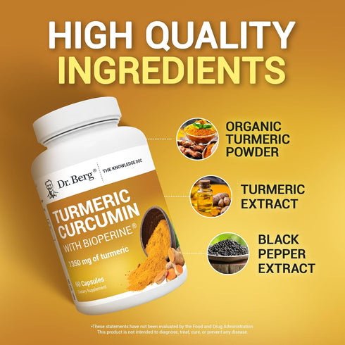 Dr. Berg (Only 2 Per Day) Turmeric Supplement with Black Pepper (BioPerine) - 1350 mg Turmeric Curcumin Supplement with 95% Curcuminoids – Turmeri...