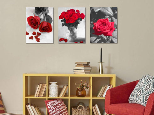 Ardemy Red Rose Canvas Wall Art Flowers Pictures Bathroom Decor, Black White Florals Painting Modern Romantic Framed for Bedroom Living Room Dinni...