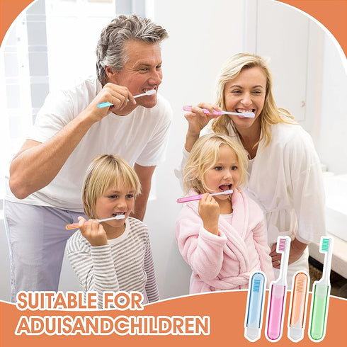 Sibba Toothbrush Covers 4 Pieces Folding Manual Toothbrushes Case Travel Kit Soft Bristles Tooth Brushes Mini Size Portable Brush Coverings Wrappe...