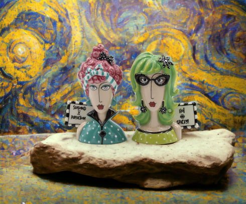 Fine Porcelain Dollymama's Lady Perfection-Spicy Salt and Pepper Shaker by Joey, 4-7/8" H...