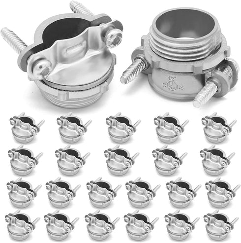 24pcs 1/2Inch Clamp Type Cable Connectors for Metallic Conduit Protect Cables Silver-Zinc...