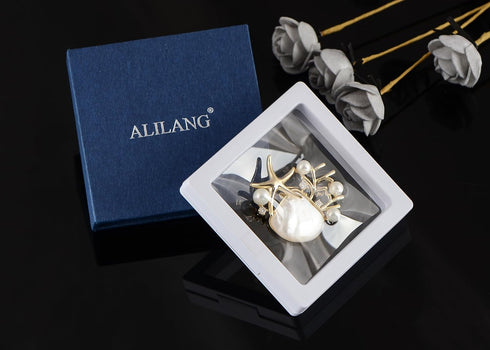Alilang Elegant Zircon Gold Starfish Shell Pearl Brooch Pins For Ladies Inlay Sea Animal Jewelry Brooches...