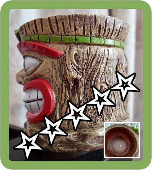Funny Tiki Head Indoor Small Planter Pot, Cute Succulent Plant Pot, Unique Easter Island Home Decor Flower Pot,Novelty Face Resin Flowerpot with H...