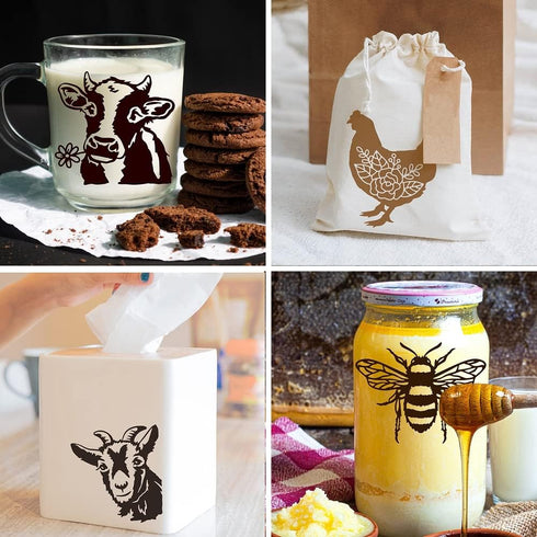 OLYCRAFT 2pcs 11x8.6 inch Silk Screen Printing Stencils Farmhouse Animal Silk Screen Stencils Self-Adhesive Pig Cow Stencils Reusable Silk Screen ...
