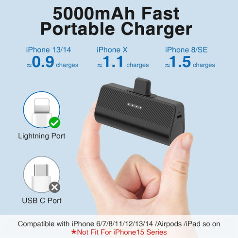 Portable Charger for iPhone,5000mAh Ultra-Compact Fast Power Bank Compatible with iPhone 6/7/8/SE/11/XR/12/12 Pro Max/13/13 Pro Max/14/14 Pro Max/...