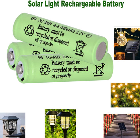 16 Packs Rechargeable AA Size Batteries 1.2V 700mAh Ni-MH Double A Solar Lights Battery for Outdoor String Lights, Pathway Lights...
