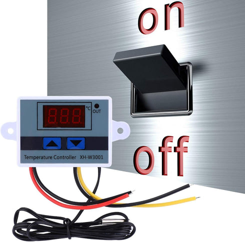 Oumefar Temperature Controller, XH-W3001 DC 110V-220V 1500W 10A Digital Temperature Controller Thermostat Switch with Waterproof Sensor Probe Elec...