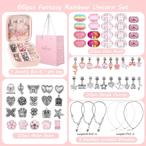 UFU Charm Bracelet Making Kit Girls Beads for Jewelry Making Kit, Unicorns Arts Crafts Gifts Set for Teen Girls Age 5 6 7 8-12, with a Portable Br...
