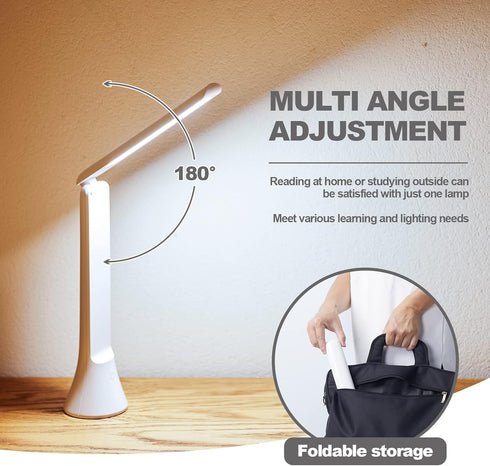 Rechargeable Desk Lamp, Foldable Portable Battery Operated Desk Lamp for Home Office, 2500mAh Cordless LED Desk Lamp with Flashlight Function, Eye...