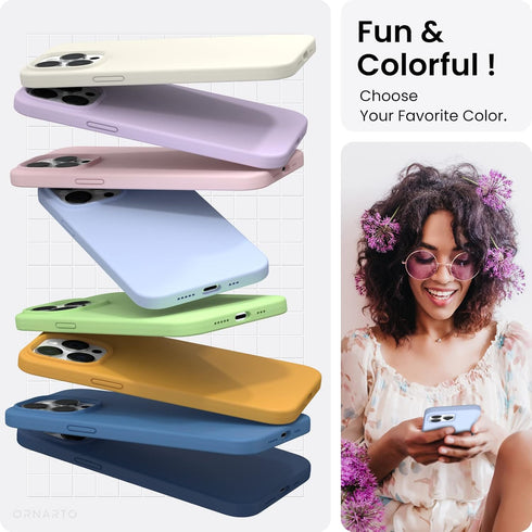 ORNARTO Compatible with iPhone 14 Pro Case 6.1, Slim Liquid Silicone 3 Layers Full Covered Soft Gel Rubber Phone Case Protective Cover with Microf...