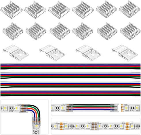 BTF-LIGHTING SMD 5 Pin 12mm 0.47in Width Transparent Connector Kit 8pcs Corner Connector 4pcs Gapless Solderless Connector 4pcs 5.9in Long 22AWG E...