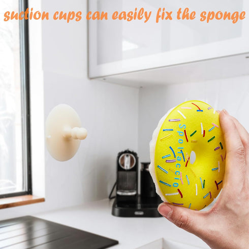 3 Pack Cute Cleaning Sponges Set with Suction Cup, Round Soft Sponge High Efficient Absorbing for Showering, Dishwashing & Cleaning for Household,...