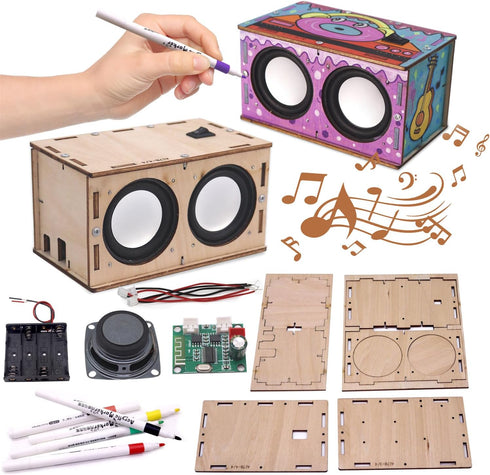 DIY STEM Projects Educational Exploration Bluetooth Speaker Box Kit Build Personalized Wood Case Speaker Set Science Electronics Experiment Kit Le...
