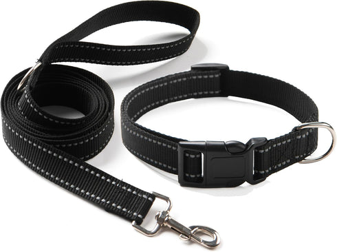Reflective Dog Collar for Small,Medium, and Large Dogs,Ajustable Nylon Dog Collars with Quick Release Buckle,Black M(Collar+Leash)...