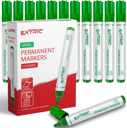 Permanent Markers, Chisel Tip, Green, Quick Drying Ink, Works on Paper, wood, Plastic, metal and Glass, Great for Home, Office and School use...