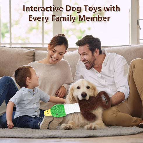 Plush Dog Toys for Large Dogs, Duck Stuffed Squeaky Dog Chew Toy with Crinkle Paper, Interactive Pull Puppy Toys - Tug of War Dog Toys for Big Med...
