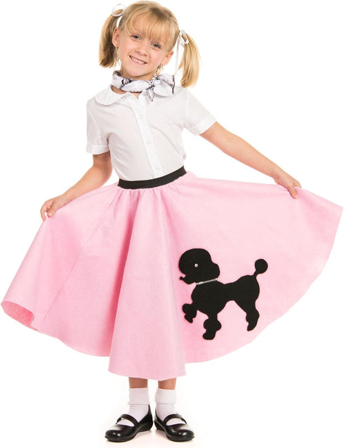 1950s Light PInk Poodle Skirt For Girls Costume with Musical Note Printed Scarf For Little Girl | Light Pink Girls Sock Hop Skirt | One Size...