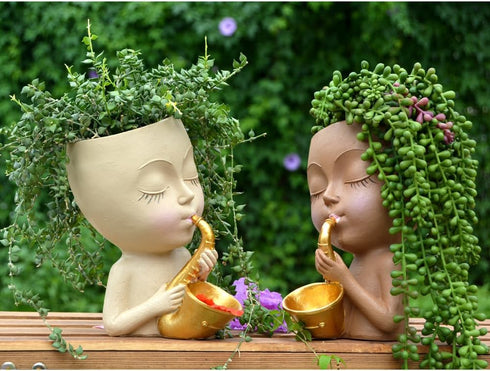 Face Planter Pot Head Planter, Small Plant Pots Indoor Flower Pots, Plant Pot Succulent Pots, Boho Vase with Drainage, Bust Statue Planters for Ho...