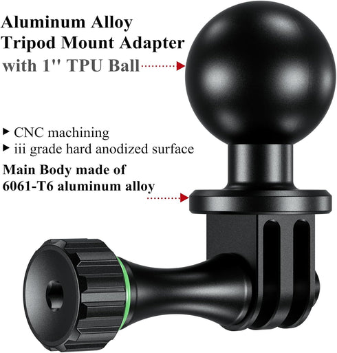 BRCOVAN Aluminum Alloy Tripod Mount Adapter with Camera 1/4"-20 Thread & 1'' TPU Ball Joint, Compatible with RAM Mounts B Size 1'' Ball Double Soc...
