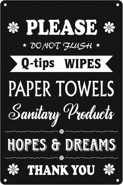 WhatSign Septic System Bathroom Signs 8"x12" Do Not Flush Q-tips Wipes Paper Towels Feminine Sanitary Products Signs Guest Bathroom Essentials Rul...