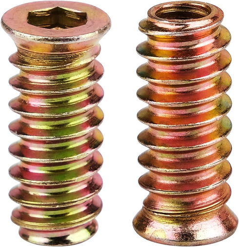 40Pcs Anwenk 1/4"-20 x 25mm Furniture Screw in Nut Threaded Wood Inserts Bolt Fastener Connector Hex Socket Drive for Wood Furniture Assortment (w...