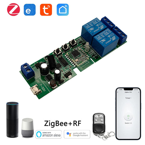 Jane Eyre Tuya Smart ZigBee 2 Channel Smart Relay with 433 RF Remote Control USB5V DC7-32V Instantaneous/Self-Lock Switch for Use with Alexa Googl...
