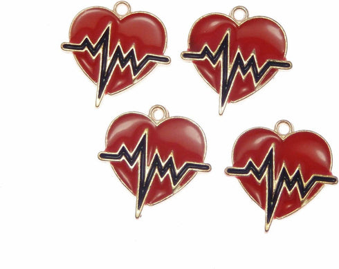 30PCS 21x20mm Enamel Red Heartbeat Charms Love Heart Pendant for Jewelry Necklace Bracelet Earrings DIY Making Accessories...