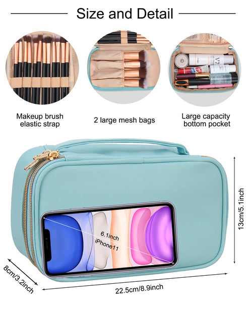 Relavel Small Makeup Bag, Travel Makeup Organizer, 2 layers Cosmetic Bag with Makeup Brush Holder, Compact Makeup Pouch for Women, Waterproof Toil...