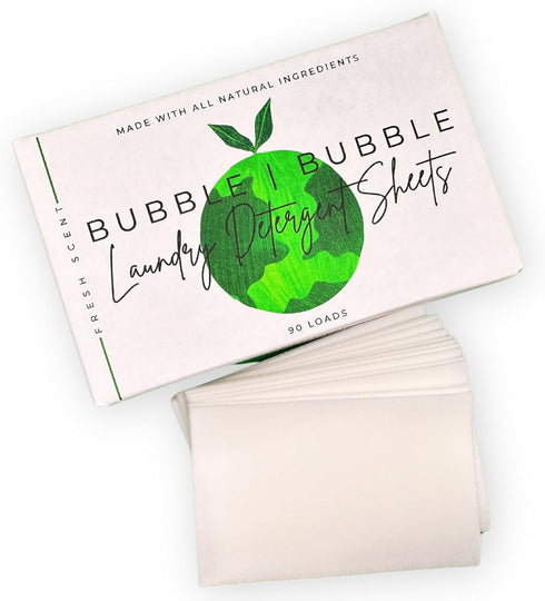 Bubble Bubble Laundry Detergent Sheets - Fresh Scent - No Plastic Jug (90 Loads) 90 Sheets, Plastic Free Detergent, White...