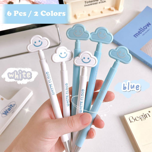 6 PCS Smiley Ballpoint Pens Cloud Shaped, Cute Retractable Back to School Pens, Aesthetic Stationery for Women Teacher Writing Note Taking Journal...