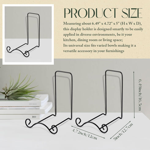 2 Pcs Wrought Iron Plate Stands for Display Small Easel Stand Black Decorative Bowl Holder for Tabletop Bowl Pictures Frame Artwork Book Plaque De...