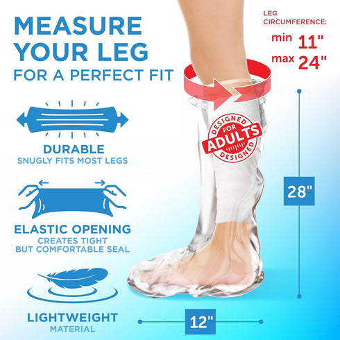 100% Waterproof Cast Covers for Shower Leg - Tight Seal - Reusable Adult 2pk Half Leg Cast Protectors - Knee, Ankle, Foot...