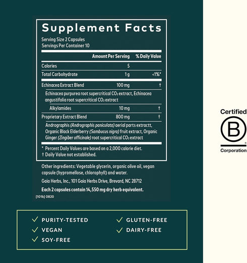 Gaia Herbs Quick Defense - Fast-Acting Immune Support Supplement for Use at Onset of Symptoms - with Echinacea, Black Elderberry, Ginger & Androgr...