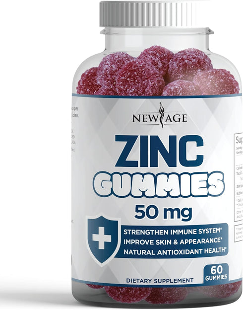 Zinc Gummies - 50mg High Immune Booster Zinc Supplement, Immune Defense, Powerful Natural Antioxidant, Non-GMO - by New Age (60 Count (Pack of 1))...
