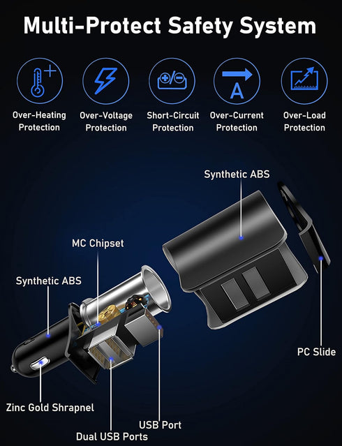 LIHAN Cigarette Lighter Socket Adapter, Car Charger QC3.0, 12V/24V Outlet Plug Splitter with Multi USB Ports, Voltmeter Compatible for iPhone, Gal...