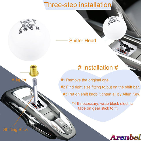 Arenbel 6 Speed Racing Shifter Knob Car Gear Lever Ball Shift Stick Grip Handle Replacement Fit Most Auto Manual Vehicles, White...