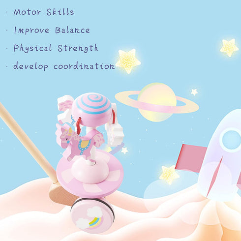 Lively Carousel Wooden Push and Pull Walking Toy for Toddlers and Babies Girl or Boy, Classic Early Learning Wooden Balance Walking Play Toy...